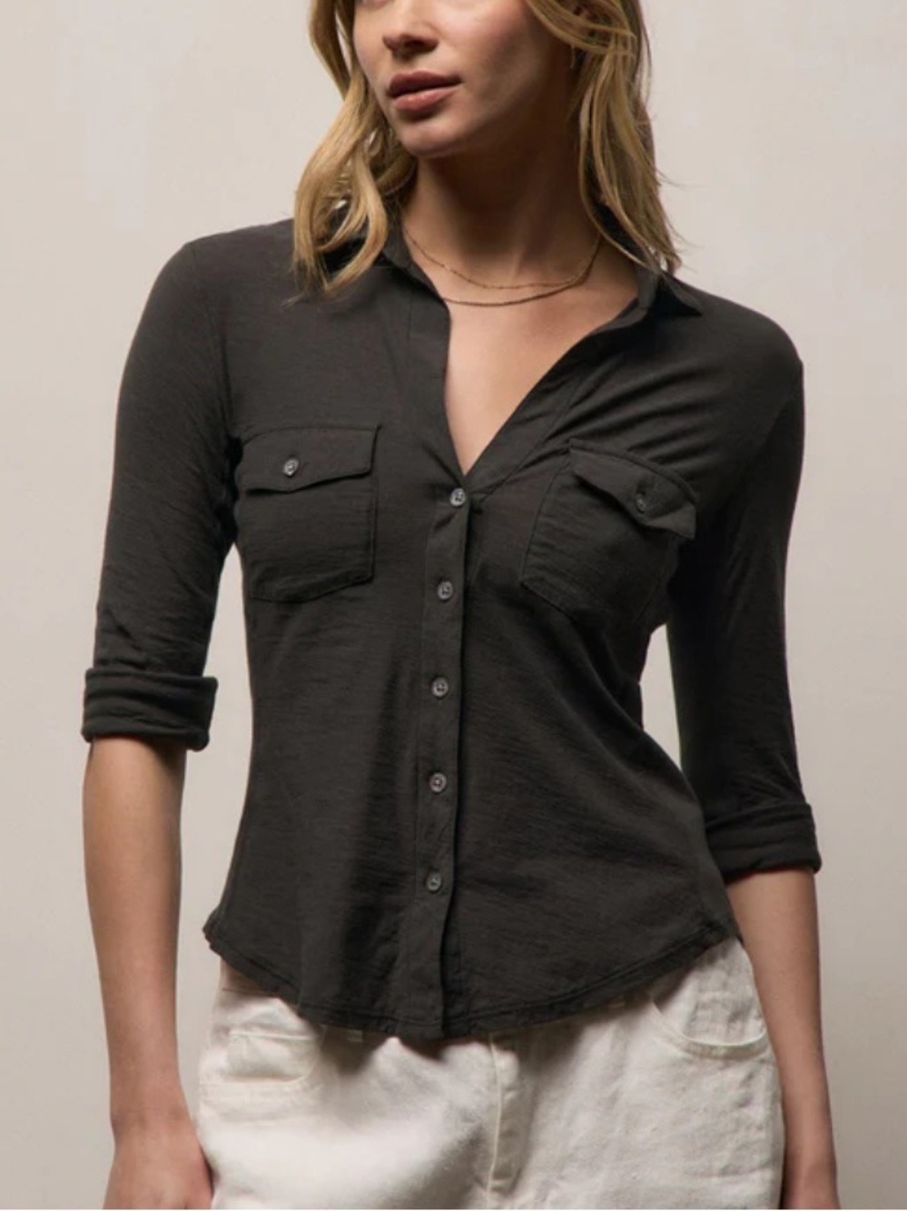 James Perse Sheer Slub Side Panel shirt (olive green)